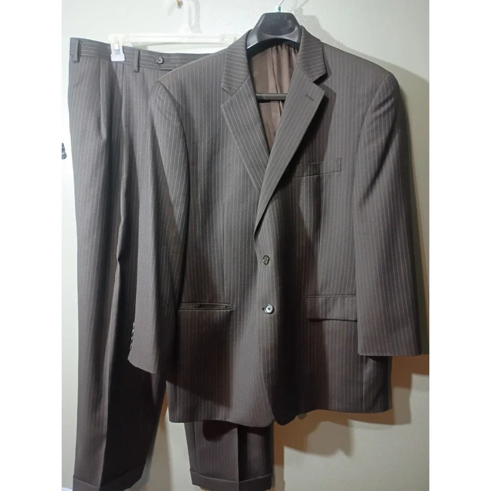 Lauren Ralph Lauren Suit, Men 40x28 Brown Pinstripe 2-Piece Blazer Trousers